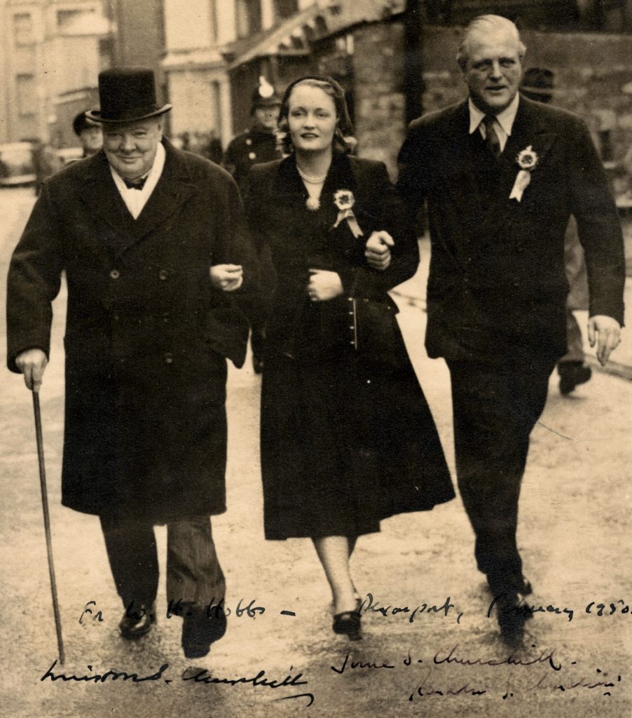 Signed photo of Winston, Randolph, and June Churchill