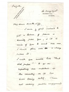 Letter to Northcliffe