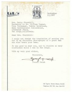 Letter from Karsh to Betty Churchill