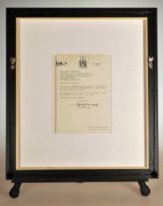 Letter from Karsh, on reverse of frame